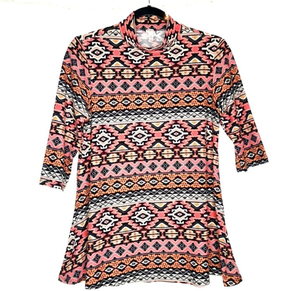 No Label Women's Small USA Pink White Boho Aztec Colorful Stretchy Style# JT1198